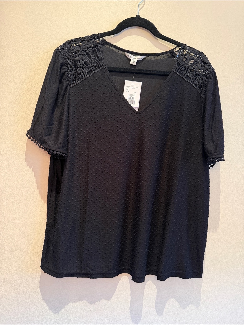 Black Crochet Shoulder V-Neck Blouse - Zac & Rachel
